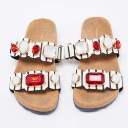 Sophia Webster Black/White Leather Becky Gem Nautical Sandals Size 36