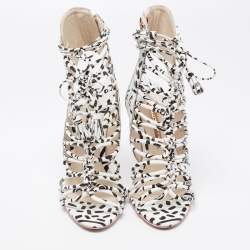 Sophia Webster Black/White Leopard Print Leather Lacey Tie Up Sandals Size 37