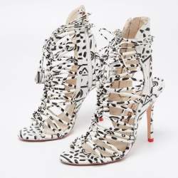 Sophia Webster Black/White Leopard Print Leather Lacey Tie Up Sandals Size 37