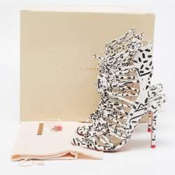 Sophia Webster Black/White Leopard Print Leather Lacey Tie Up Sandals Size 37