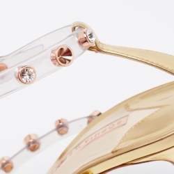 Pre Owned Sophia Webster Metallic Gold PVC And Leather Rosalind Crystal Embellished Ankle Strap Sandals Size 39.5