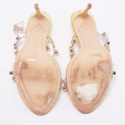 Pre Owned Sophia Webster Metallic Gold PVC And Leather Rosalind Crystal Embellished Ankle Strap Sandals Size 39.5