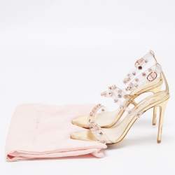 Pre Owned Sophia Webster Metallic Gold PVC And Leather Rosalind Crystal Embellished Ankle Strap Sandals Size 39.5