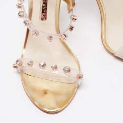 Pre Owned Sophia Webster Metallic Gold PVC And Leather Rosalind Crystal Embellished Ankle Strap Sandals Size 39.5