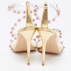 Pre Owned Sophia Webster Metallic Gold PVC And Leather Rosalind Crystal Embellished Ankle Strap Sandals Size 39.5