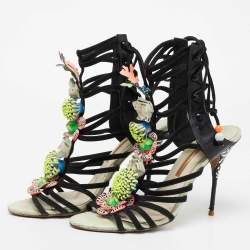 Sophia Webster Multicolor Suede and Leather Lilico Underwater Ankle Wrap Sandals Size 42