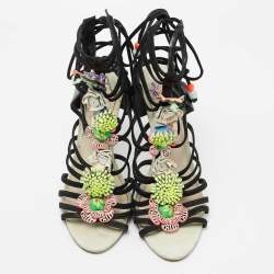 Sophia Webster Multicolor Suede and Leather Lilico Underwater Ankle Wrap Sandals Size 42