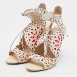 Pre Owned Sophia Webster Multicolor Laser Cutout Leather Strappy Sandals Size 37.5