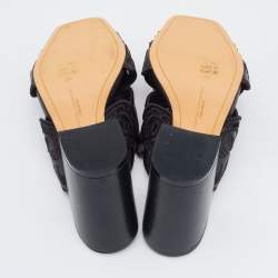 Pre Owned Sophia Webster Black Leather And Lace Embroidery Laser Cut Block Heel Sandals Size 39