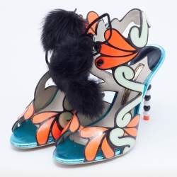 Pre Owned Sophia Webster Multicolor Leather Riko Cutout Ankle Cuff Sandals Size 37.5