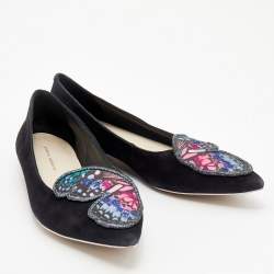 Sophia Webster Black Suede Bibi Butterfly Pointed Toe Ballet Flats Size 38