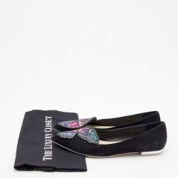 Sophia Webster Black Suede Bibi Butterfly Pointed Toe Ballet Flats Size 38