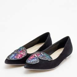 Sophia Webster Black Suede Bibi Butterfly Pointed Toe Ballet Flats Size 38