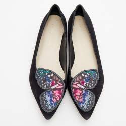 Sophia Webster Black Suede Bibi Butterfly Pointed Toe Ballet Flats Size 38