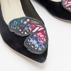 Sophia Webster Black Suede Bibi Butterfly Pointed Toe Ballet Flats Size 38