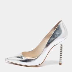 Pre Owned Sophia Webster Silver Patent Leather Coco Crystal Embellished Heel Pointed Toe Pumps Size 37