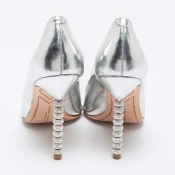 Pre Owned Sophia Webster Silver Patent Leather Coco Crystal Embellished Heel Pointed Toe Pumps Size 37