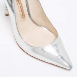 Pre Owned Sophia Webster Silver Patent Leather Coco Crystal Embellished Heel Pointed Toe Pumps Size 37
