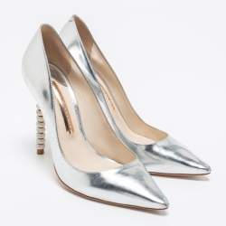 Pre Owned Sophia Webster Silver Patent Leather Coco Crystal Embellished Heel Pointed Toe Pumps Size 37