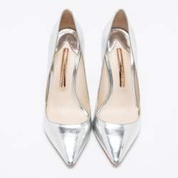 Pre Owned Sophia Webster Silver Patent Leather Coco Crystal Embellished Heel Pointed Toe Pumps Size 37