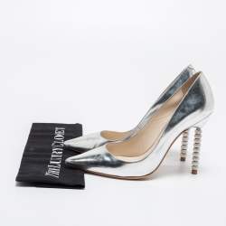 Pre Owned Sophia Webster Silver Patent Leather Coco Crystal Embellished Heel Pointed Toe Pumps Size 37