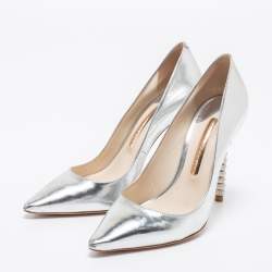 Pre Owned Sophia Webster Silver Patent Leather Coco Crystal Embellished Heel Pointed Toe Pumps Size 37