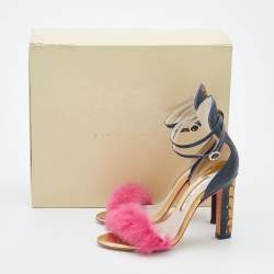 Pre Owned Sophia Webster Multicolor Ostrich Leather And Rabbit Fur Detail Nicole Sandals Size 37.5