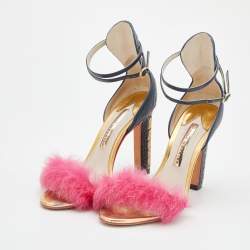 Pre Owned Sophia Webster Multicolor Ostrich Leather And Rabbit Fur Detail Nicole Sandals Size 37.5