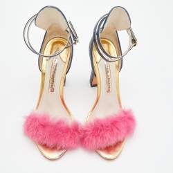 Pre Owned Sophia Webster Multicolor Ostrich Leather And Rabbit Fur Detail Nicole Sandals Size 37.5