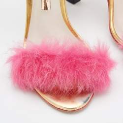 Pre Owned Sophia Webster Multicolor Ostrich Leather And Rabbit Fur Detail Nicole Sandals Size 37.5