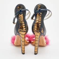 Pre Owned Sophia Webster Multicolor Ostrich Leather And Rabbit Fur Detail Nicole Sandals Size 37.5