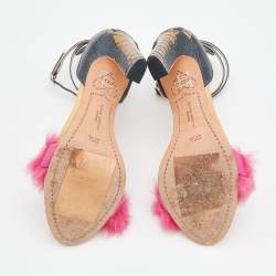 Pre Owned Sophia Webster Multicolor Ostrich Leather And Rabbit Fur Detail Nicole Sandals Size 37.5