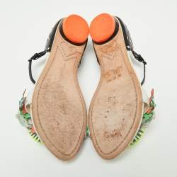 Pre Owned Sophia Webster Multicolor Patent And Leather Lilico Underwater Floral Embellished Flat Sandals Size 37