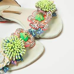 Pre Owned Sophia Webster Multicolor Patent And Leather Lilico Underwater Floral Embellished Flat Sandals Size 37