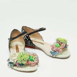 Pre Owned Sophia Webster Multicolor Patent And Leather Lilico Underwater Floral Embellished Flat Sandals Size 37