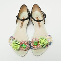 Pre Owned Sophia Webster Multicolor Patent And Leather Lilico Underwater Floral Embellished Flat Sandals Size 37