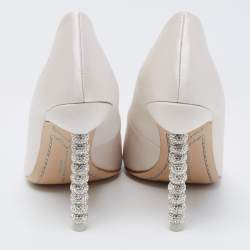 Pre Owned Sophia Webster White Satin Coco Crystal Embellished Heel Pumps Size 35