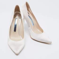 Pre Owned Sophia Webster White Satin Coco Crystal Embellished Heel Pumps Size 35