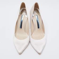 Pre Owned Sophia Webster White Satin Coco Crystal Embellished Heel Pumps Size 35