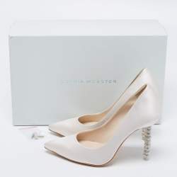 Pre Owned Sophia Webster White Satin Coco Crystal Embellished Heel Pumps Size 35