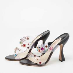 Pre Owned Sophia Webster Black PVC And Leather Rosalind Gem Mule Sandals Size 41