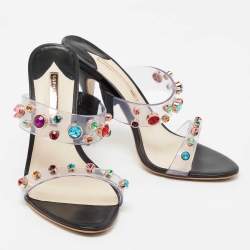 Pre Owned Sophia Webster Black PVC And Leather Rosalind Gem Mule Sandals Size 41