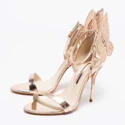 Pre Owned Sophia Webster Metallic Rose Gold Leather Chiara Butterfly Ankle Strap Sandals Size 40
