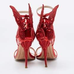 Pre Owned Sophia Webster Red Leather Chiara Butterfly Ankle Strap Sandals Size 36.5