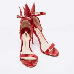 Pre Owned Sophia Webster Red Leather Chiara Butterfly Ankle Strap Sandals Size 36.5