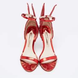 Pre Owned Sophia Webster Red Leather Chiara Butterfly Ankle Strap Sandals Size 36.5