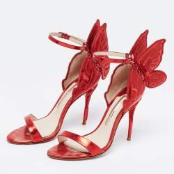 Pre Owned Sophia Webster Red Leather Chiara Butterfly Ankle Strap Sandals Size 36.5