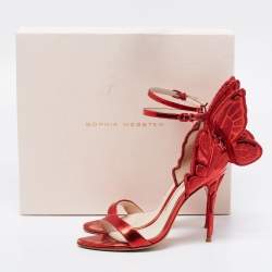 Pre Owned Sophia Webster Red Leather Chiara Butterfly Ankle Strap Sandals Size 36.5