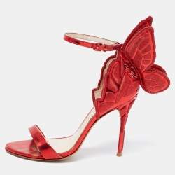 Pre Owned Sophia Webster Red Leather Chiara Butterfly Ankle Strap Sandals Size 36.5
