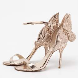 Pre Owned Sophia Webster Metallic Rose Gold Leather Chiara Butterfly Ankle Strap Sandals Size 38